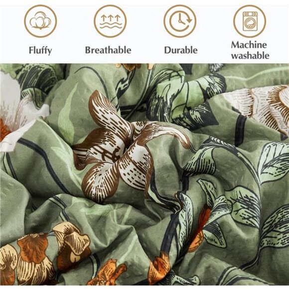 King Size Comforter Set, 7 PCS Green Floral Comforter Set - Picture 5 of 7